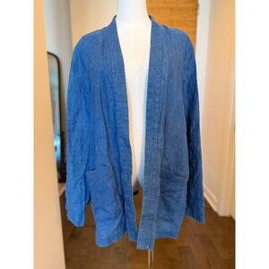 Pure Jill Indigo Linen Kimono Jacket Cardigan Blue Women's Size L